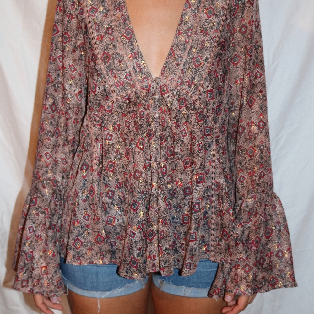 NWT Print Blouse with Bell Sleeves